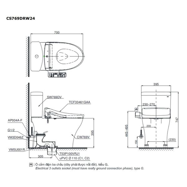 Bàn cầu điện tử TOTO CS769DRW24#XW - Bùi Minh