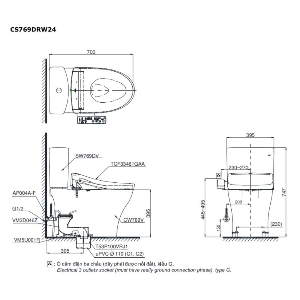  Bàn cầu điện tử TOTO CS769DRW24#XW 