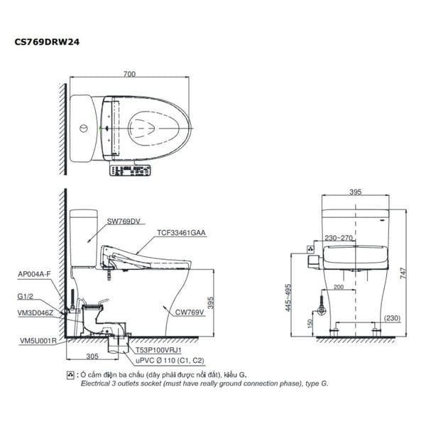 Bàn cầu điện tử TOTO CS769CDRW24#XW - Bùi Minh