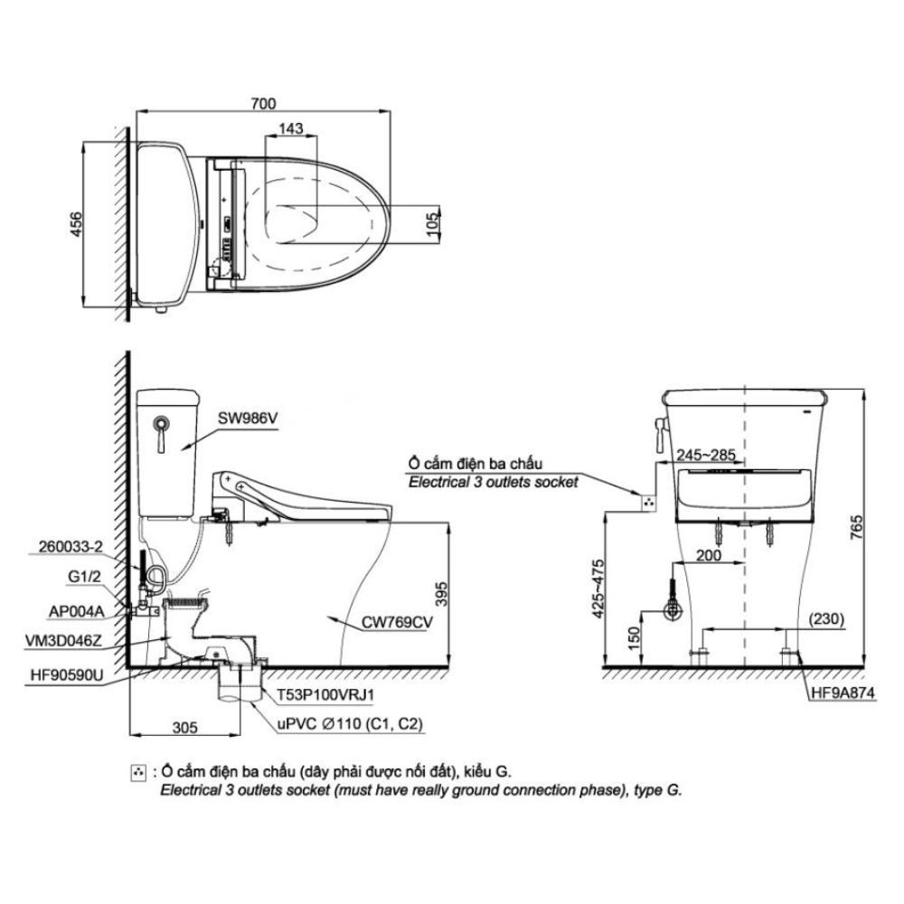  Bàn cầu điện tử TOTO CS986GW24#XW 