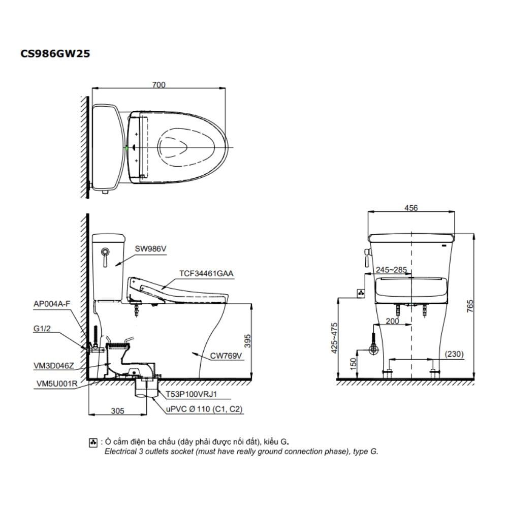  Bàn cầu điện tử TOTO CS986GW25#XW 