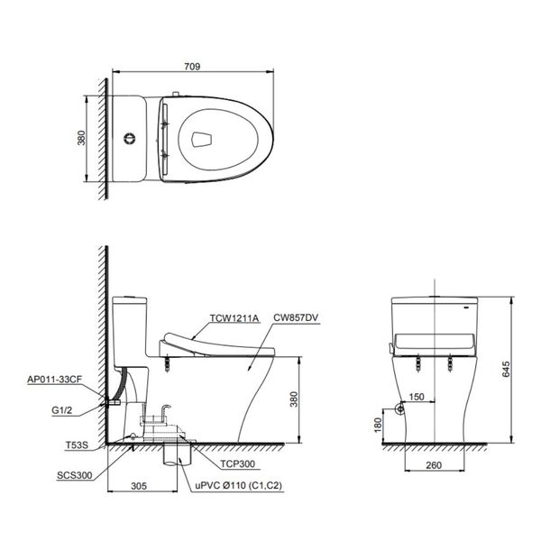 Bàn cầu điện tử TOTO MS857DE4#XW - Bùi Minh