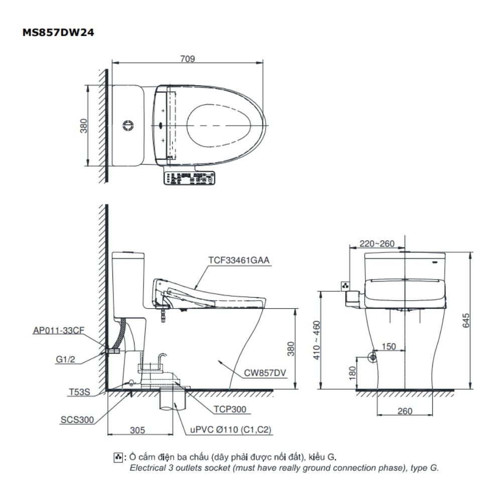  Bàn cầu điện tử TOTO MS857DW24#XW 