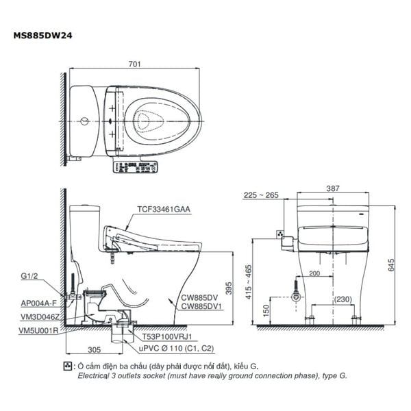Bàn cầu điện tử TOTO MS885DW24#XW - Bùi Minh