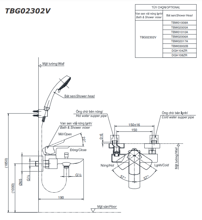  Bộ sen cây nóng lạnh TOTO TBW02001BA/TBG02302VA/TBW02006V 