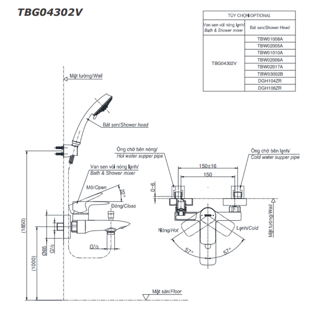  Bộ sen cây nóng lạnh TOTO TBW02001BA/TBG04302VA/TBW02005V 