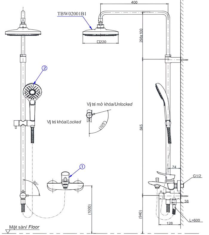  Bộ sen cây nóng lạnh TOTO TBW02001BA/TBG02302VA/TBW02006V 