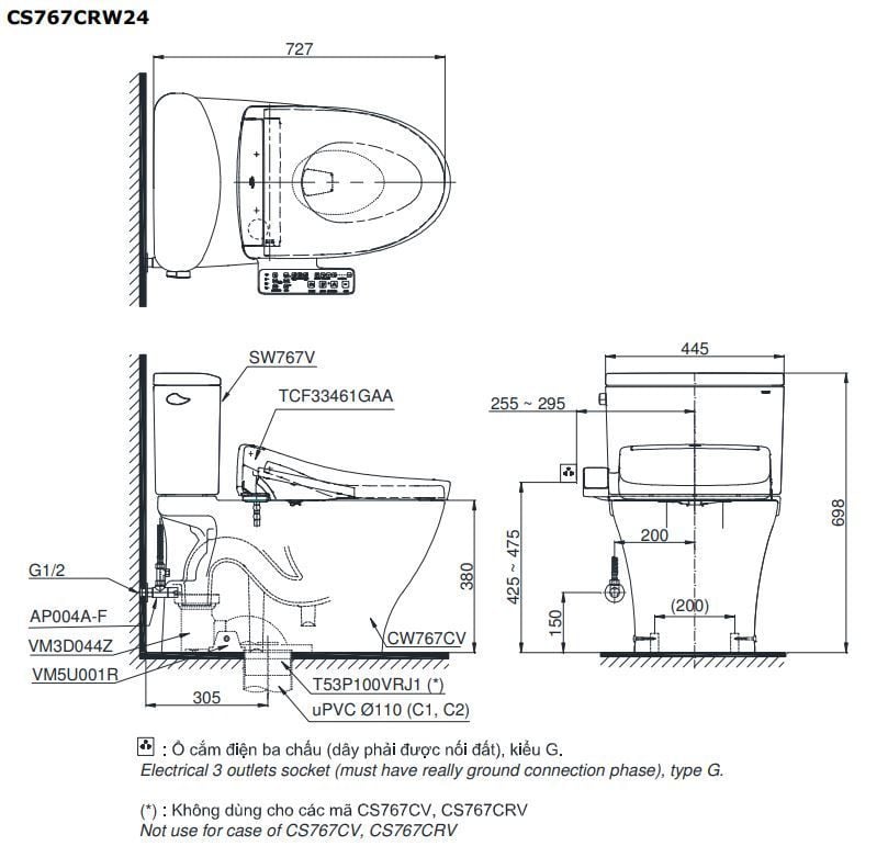  Bàn cầu điện tử TOTO CS767CRW24#XW 