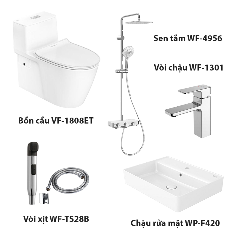  Combo Thiết Bị Vệ Sinh American Standard VF-1808ET + WP-F420+ WF-TS28B + WF-1301 + WF-4956 