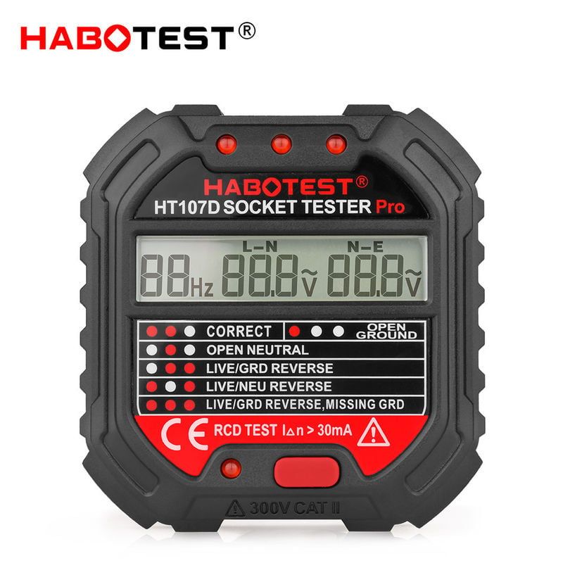  Máy Kiểm Tra Ổ Cắm Habotest HT107D – RCD Test, LCD, Chuẩn EU Plug 