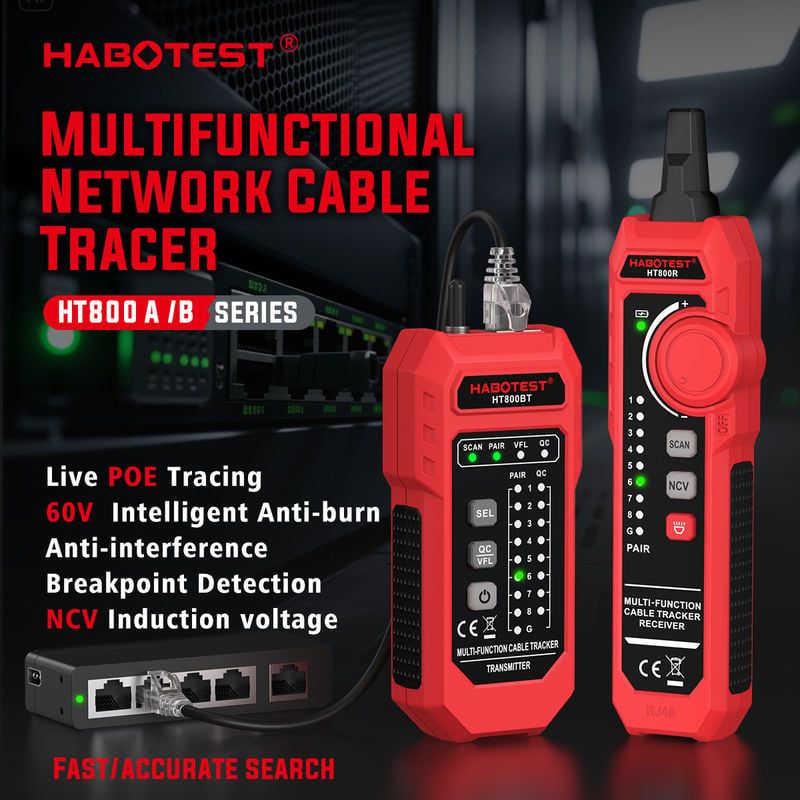  Máy Test Cáp Mạng Habotest HT800 – PoE Detection, RJ45 Wire Mapping, TDR Fault Finding 