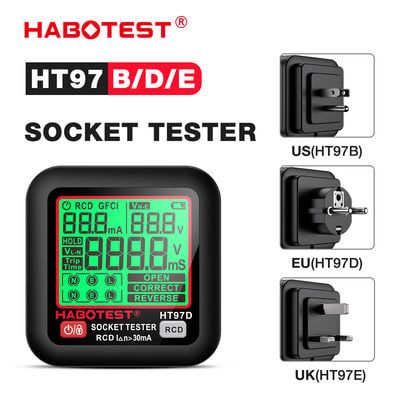  Máy Kiểm Tra Ổ Cắm Thông Minh Habotest HT97 – RCD/GFCI, Large Display, EU/US/UK Plug 