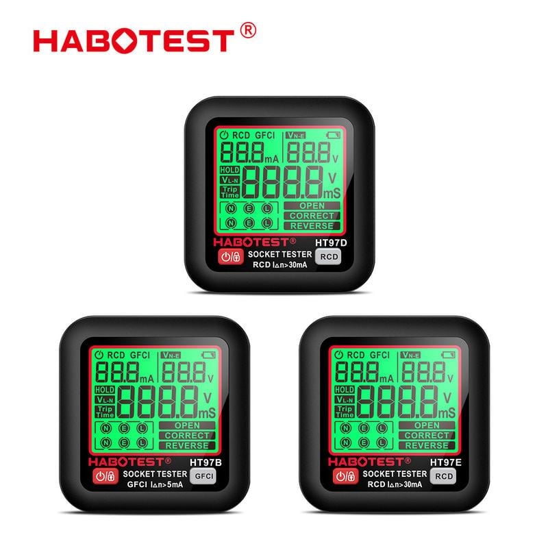  Máy Kiểm Tra Ổ Cắm Thông Minh Habotest HT97 – RCD/GFCI, Large Display, EU/US/UK Plug 