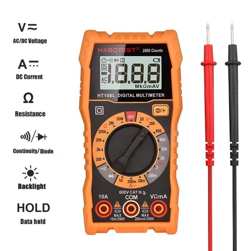  Đồng Hồ Vạn Năng Kỹ Thuật Số Habotest HT108L 2000 Counts – Đo 600V, Backlight, Data Hold 
