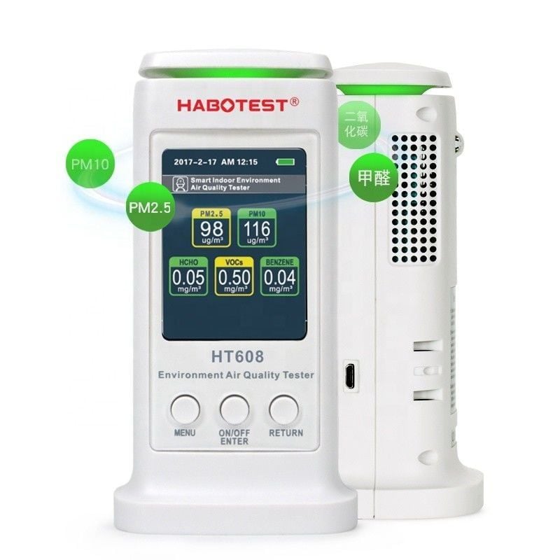  Máy Đo Chất Lượng Không Khí Habotest HT608 – PM2.5, PM10, HCHO, TVOC, Nhiệt Độ/Độ Ẩm 