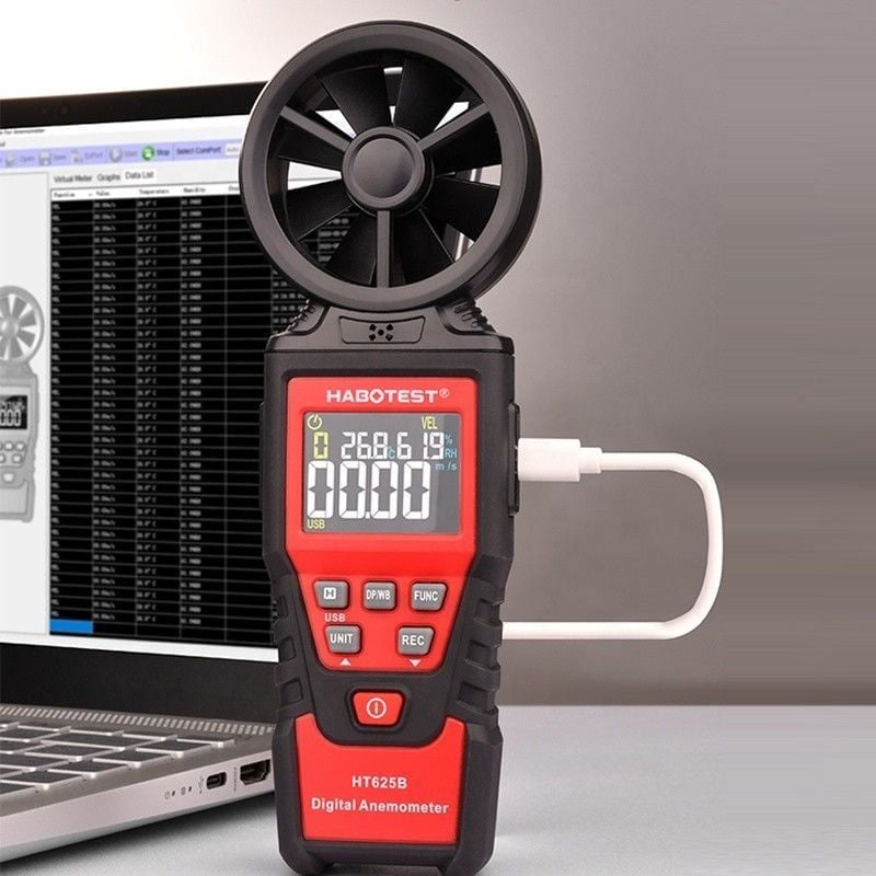  Máy Đo Tốc Độ Gió Habotest HT625B – Digital Anemometer 9999 CFM, USB, Đo Nhiệt Độ/Độ Ẩm 