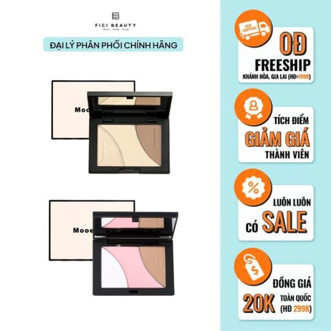 Bảng Khối Mooekiss Phấn Bắt Sáng Bảng Trang điểm Tự Nhiên Lâu Trôi Chống Nước 16.5g