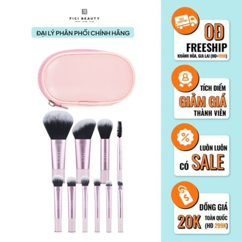 Bộ Cọ Trang Điểm 10 Cây Cán Ngắn Kèm Bao Da (Đen/Hồng)