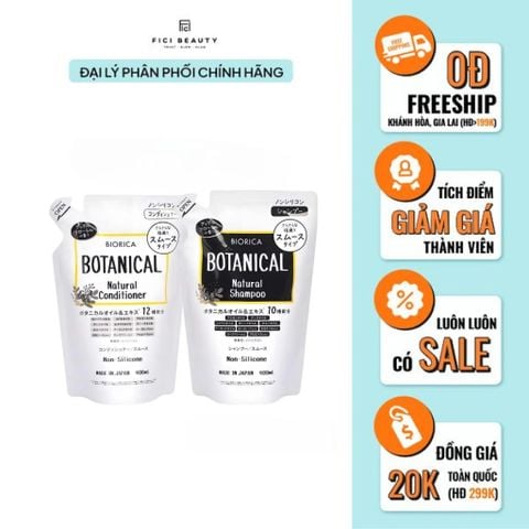 Bộ Dầu Gội Xả Biorica Botanical Natural Non – Silicone Túi 400ml