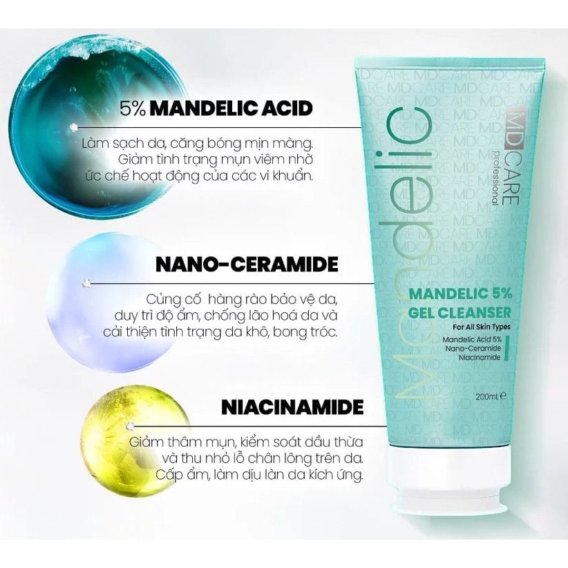 Gel Rửa Mặt Sạch Sâu Và Tẩy Tế Bào Chết MD Care Mandelic Acid 5% Gel Cleanser
