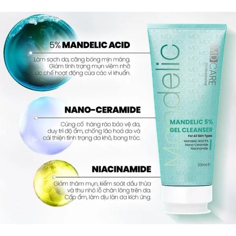 Gel Rửa Mặt Sạch Sâu Và Tẩy Tế Bào Chết MD Care Mandelic Acid 5% Gel Cleanser
