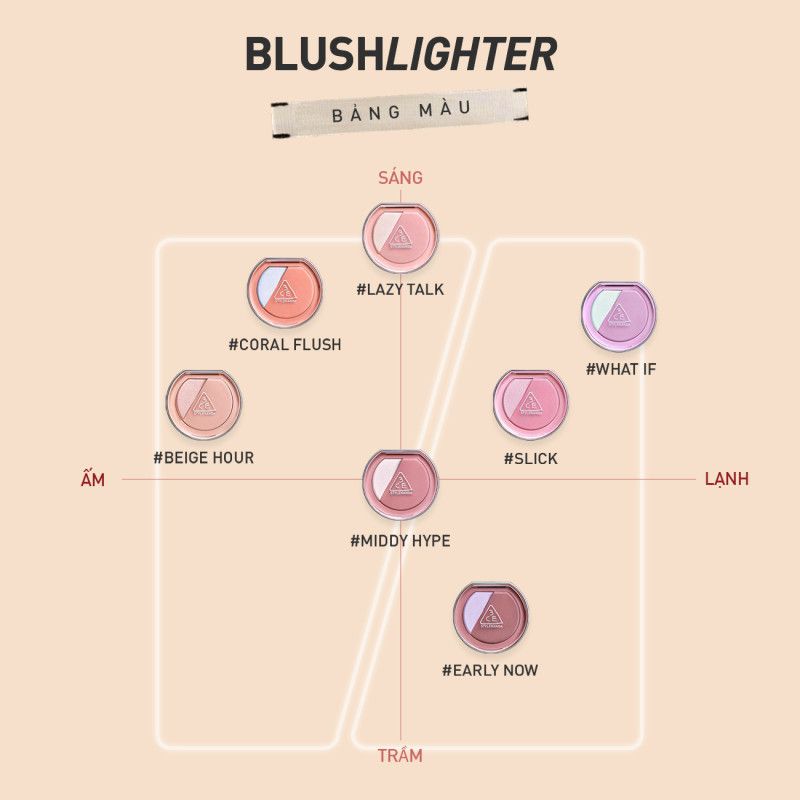 Phấn má hồng kèm bắt sáng 3ce blushligh 2in1