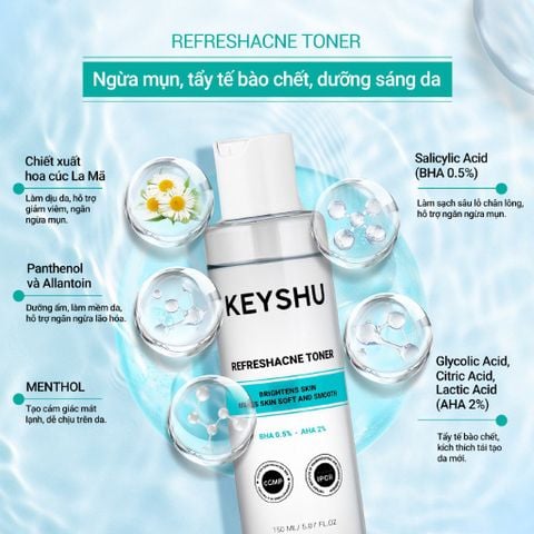 Toner BHA, AHA Tẩy Tế Bào Chết Refreshacne Toner KEYSHU Giúp Dưỡng Ẩm, Hỗ Trợ Ngừa Mụn Và Làm Sáng Da 150ml