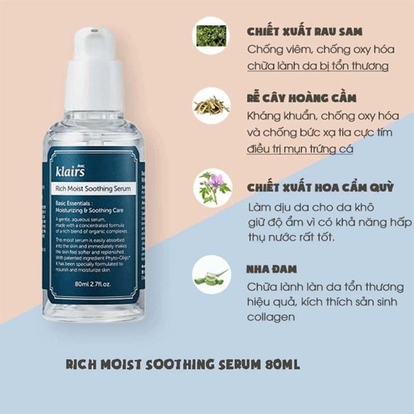 Tinh Chất Klairs Rich Moist Soothing Serum 80ml – Dưỡng Ẩm Sâu & Làm Dịu Da Khô Nhạy Cảm