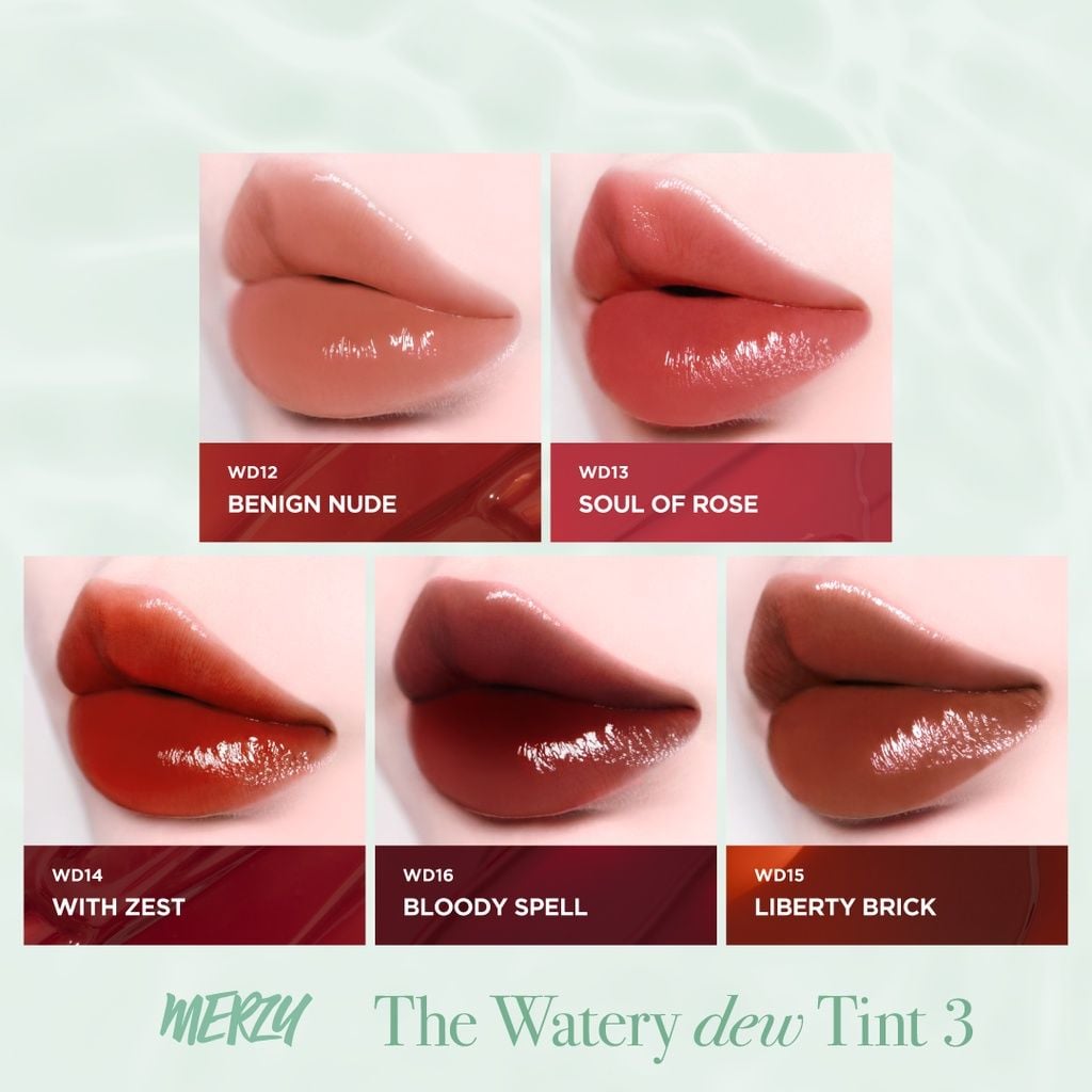 [New][NEW DEW] Son Tint Bóng Merzy Dạng Thạch, Bền Màu, Lâu Trôi Cho Đôi Môi Căng Mọng, Ẩm Mịn The Watery Dew Tint
