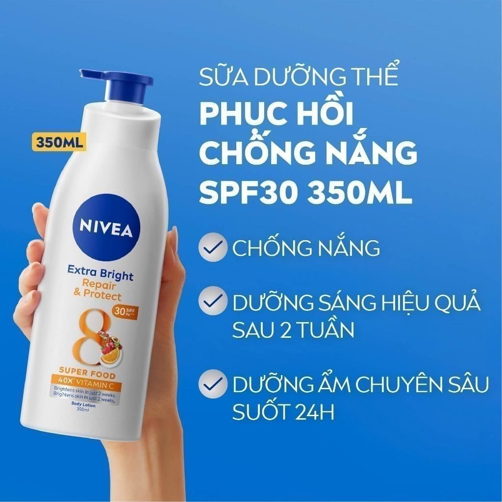 Sữa Dưỡng Thể Nivea Sáng Da Ban Đêm Từ 8 Super Food 350ml