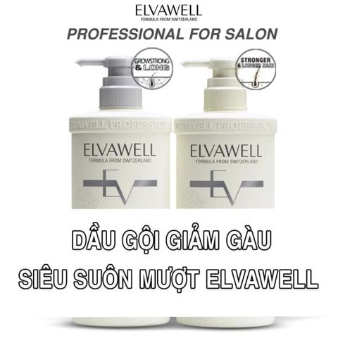 Cặp gội xả Elvawell giúp hỗ trợ làm sạch bong tróc, vảy gàu, vi nấm 500ml (trắng)