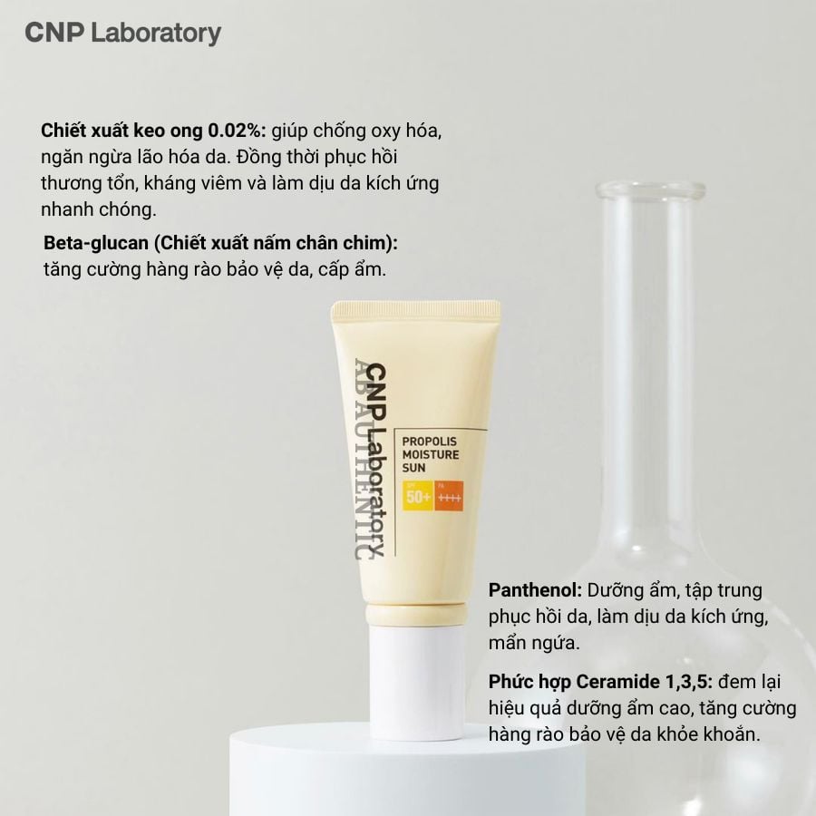 Kem chống nắng keo ong cấp ẩm cho da hỗn hợp thiên khô CNP Propolis Moisture Sun 50ml