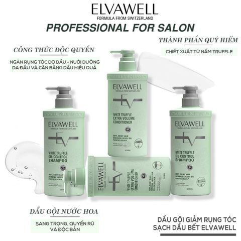 Cặp Gội Xả Giảm Rụng Tóc Sạch Dầu Bết Elvawell 500ml (Xanh)