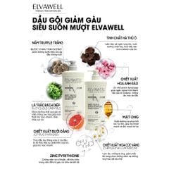 Cặp gội xả Elvawell giúp hỗ trợ làm sạch bong tróc, vảy gàu, vi nấm 500ml (trắng)
