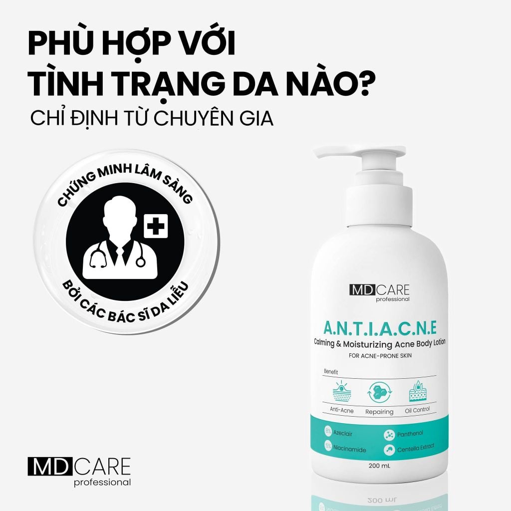 Sữa Dưỡng Thể Dành Cho Da Mụn MD CARE Anti Acne Calming & Moisturizing Acne Body Lotion 200Ml