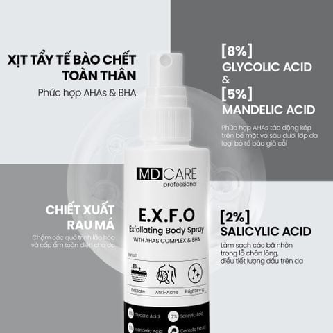 Xịt Tẩy Tế Bào Chết Toàn Thân MD CARE E.X.F.O Exfoliating Body Spray