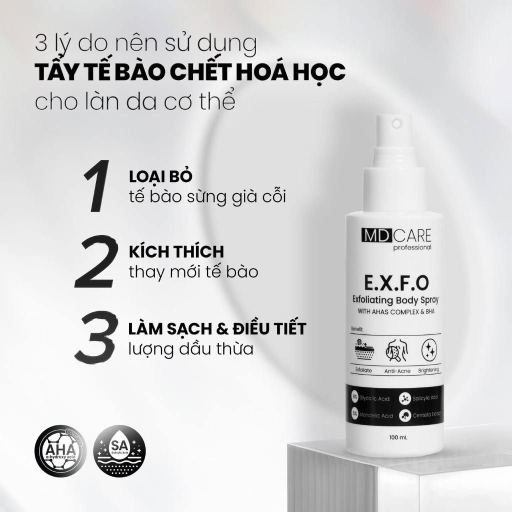 Xịt Tẩy Tế Bào Chết Toàn Thân MD CARE E.X.F.O Exfoliating Body Spray