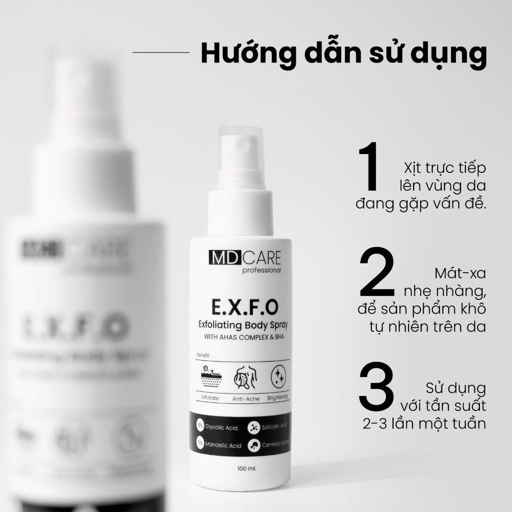 Xịt Tẩy Tế Bào Chết Toàn Thân MD CARE E.X.F.O Exfoliating Body Spray