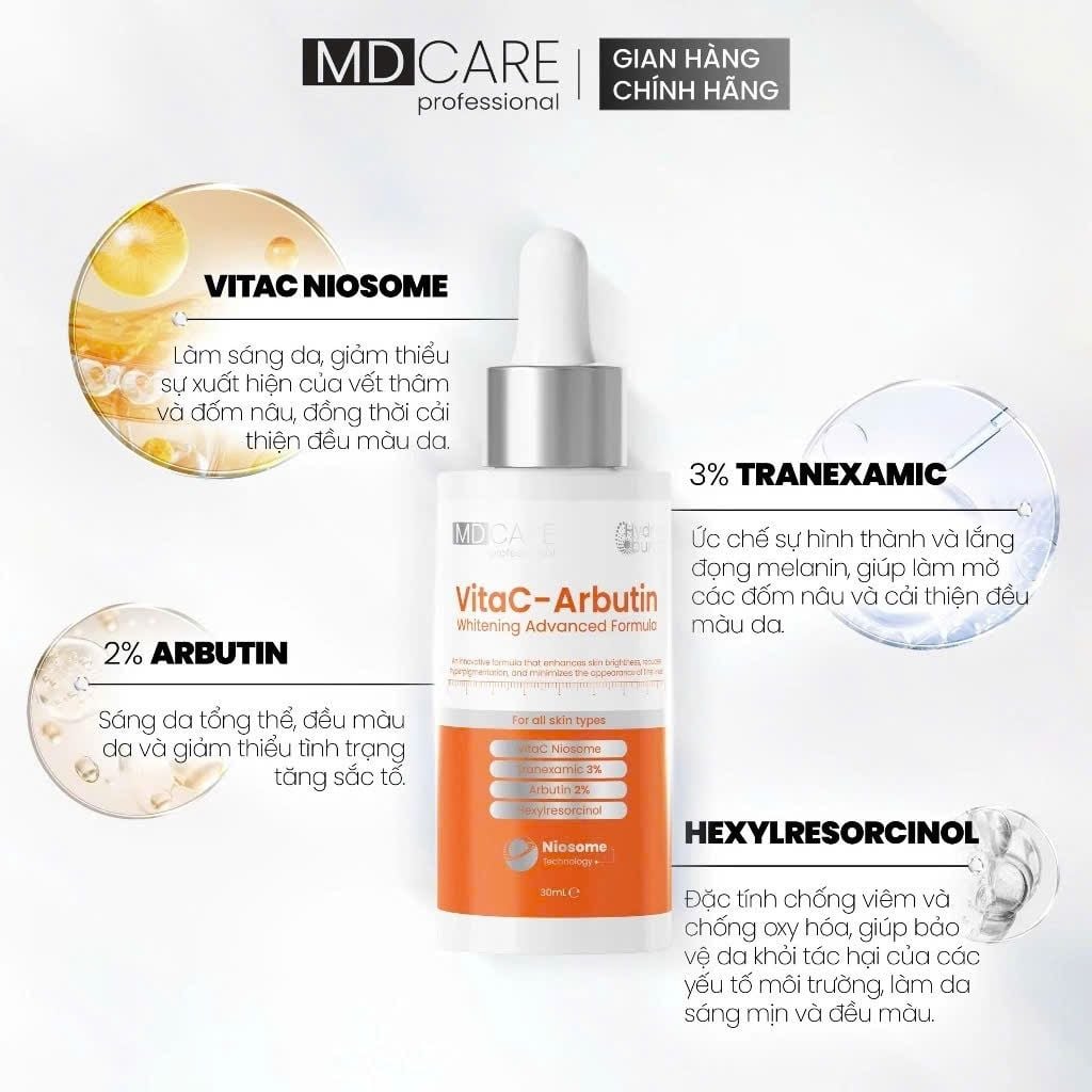 Tinh Chất Hỗ Trợ Sáng Da, Chống Lão Hoá MD CARE VitaC Arbutin Serum Whitening Advanced Formula