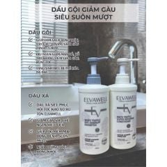 Cặp gội xả Elvawell giúp hỗ trợ làm sạch bong tróc, vảy gàu, vi nấm 500ml (trắng)