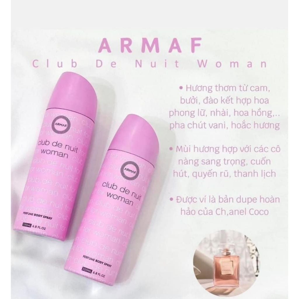 Xịt Khử Mùi Nam Armaf Club De Nuit Body Spray 200ml