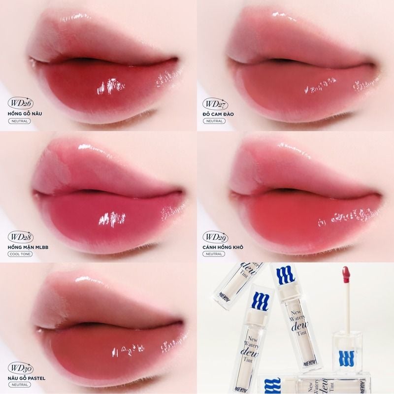 [New][NEW DEW] Son Tint Bóng Merzy Dạng Thạch, Bền Màu, Lâu Trôi Cho Đôi Môi Căng Mọng, Ẩm Mịn The Watery Dew Tint