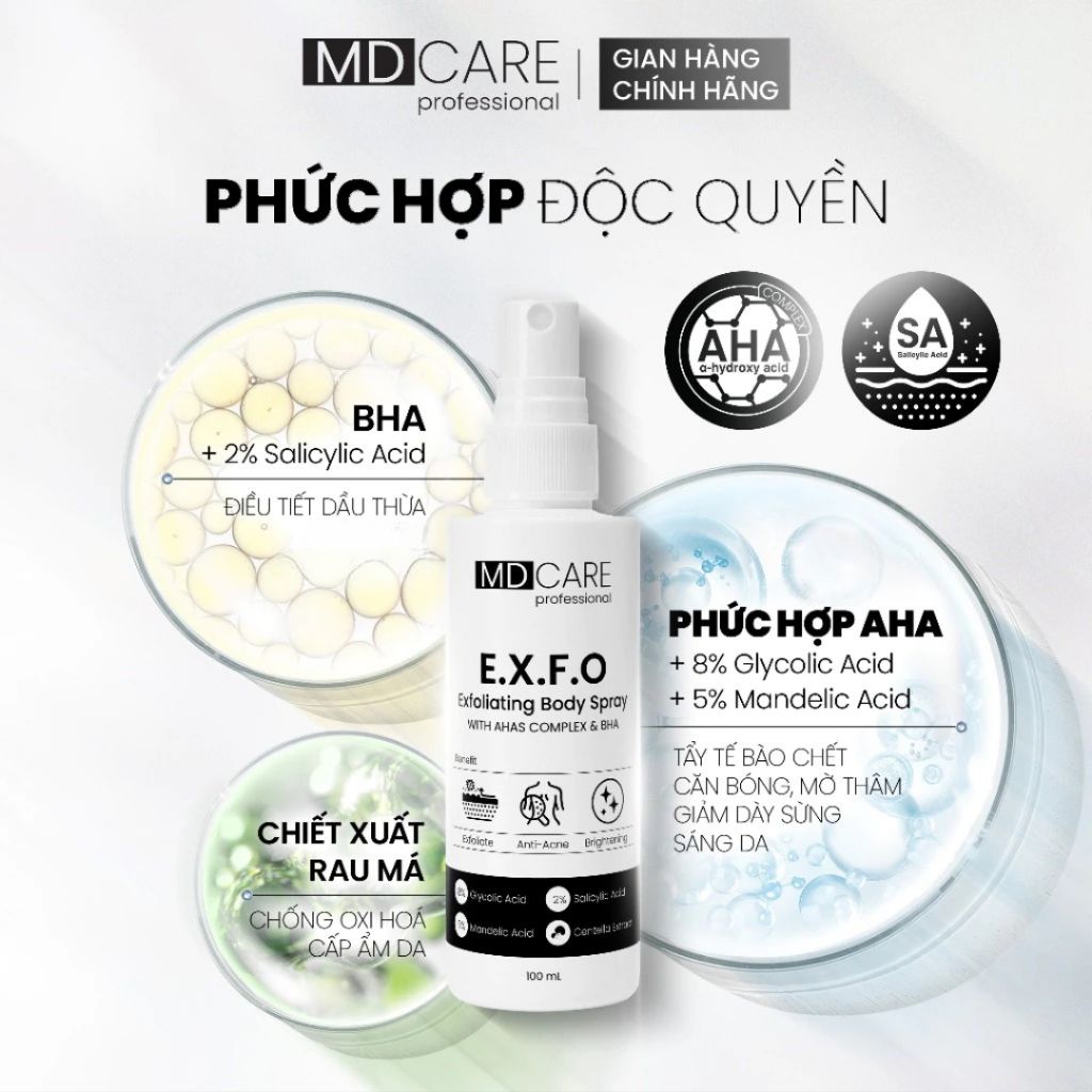 Xịt Tẩy Tế Bào Chết Toàn Thân MD CARE E.X.F.O Exfoliating Body Spray