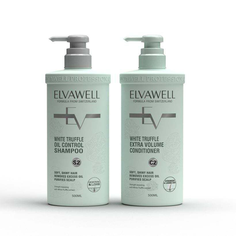 Cặp Gội Xả Giảm Rụng Tóc Sạch Dầu Bết Elvawell 500ml (Xanh)