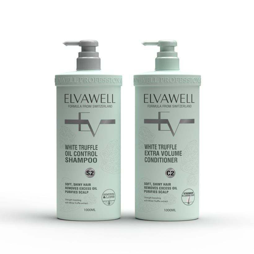 Cặp Gội Xả Giảm Rụng Tóc Sạch Dầu Bết Elvawell 500ml (Xanh)
