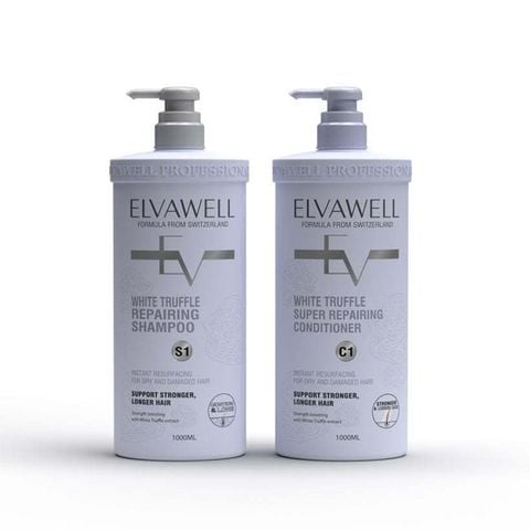 Cặp gội xả phục hồi hư tổn siêu suôn mượt Elvawell 500ml (tím)