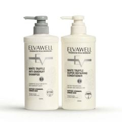 Cặp gội xả Elvawell giúp hỗ trợ làm sạch bong tróc, vảy gàu, vi nấm 500ml (trắng)
