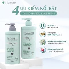 Cặp Gội Xả Giảm Rụng Tóc Sạch Dầu Bết Elvawell 500ml (Xanh)