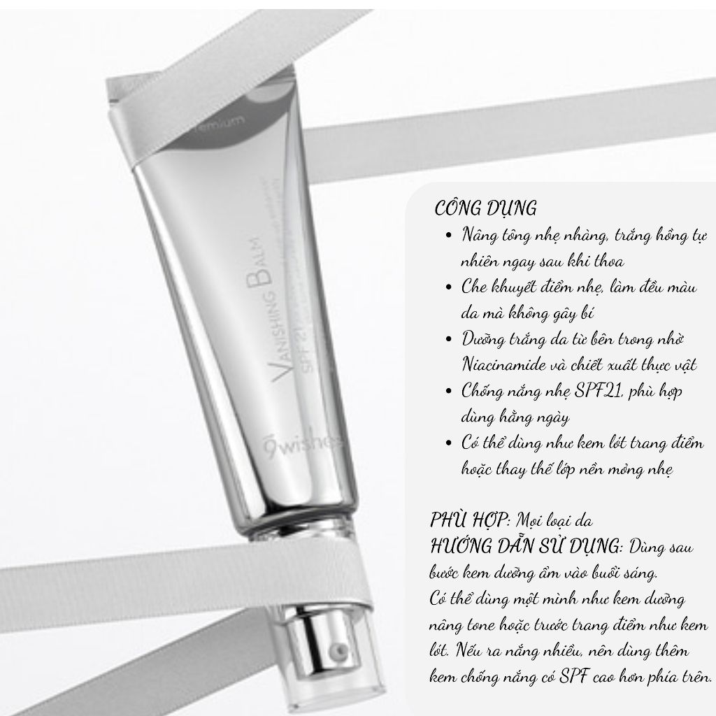 Kem dưỡng nâng tone da 9WISHES Vanishing Balm Premium SPF21 50ml
