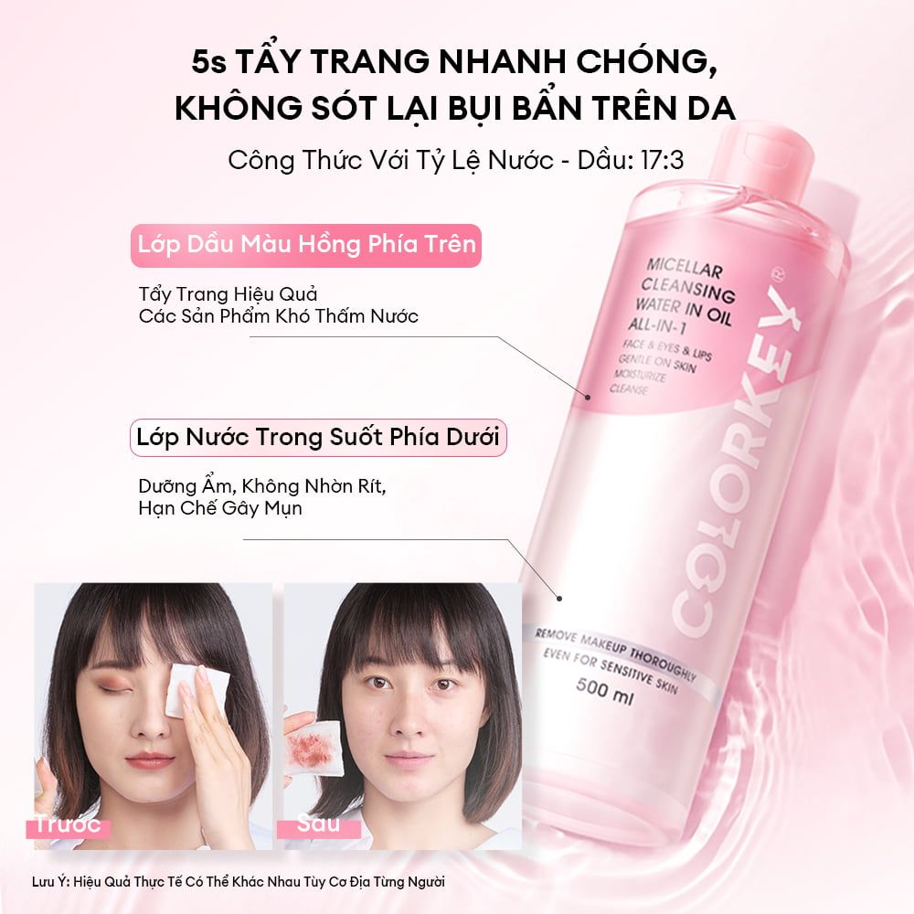 Nước Tẩy Trang Có Dầu COLORKEY Dễ Dàng Tẩy Trang Mọi Lớp Makeup, Không Gây Cay Mắt